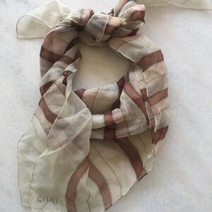CHANEL Silk Striped Scarf in Blush & Ivory